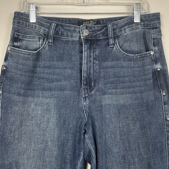 Judy Blue Tell Me About It Straight Fit Jeans Size 11/30 Blue Studded Stretch - Picture 6 of 16